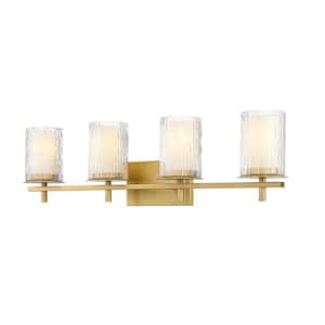 Grayson 31 in. 4-Light Modern Gold Vanity Light with Clear Etched Opal Glass Shade with No Bulbs Included