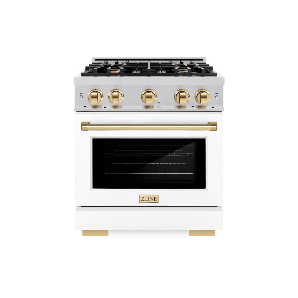 Select 30 in. 4-Burner Gas Range with Gas Convection Oven in Stainless Steel, Matte White and Polished Gold price history on PriceWatchPro