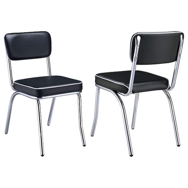 Black and Chrome Retro Side Chairs with Cushion (Set of 2)