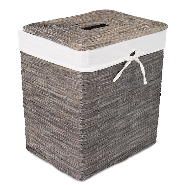 Birdrock Home Grey Rustic Woven Wood, Grey Wooden Laundry Box With Lid