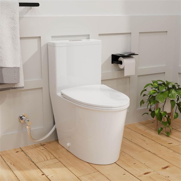 1-Piece 12 in. Rough-In Elongated 1.0/1.28 GPF 360°Dual Flush Toilet in White, WaterSense, Soft-Close Seat Included
