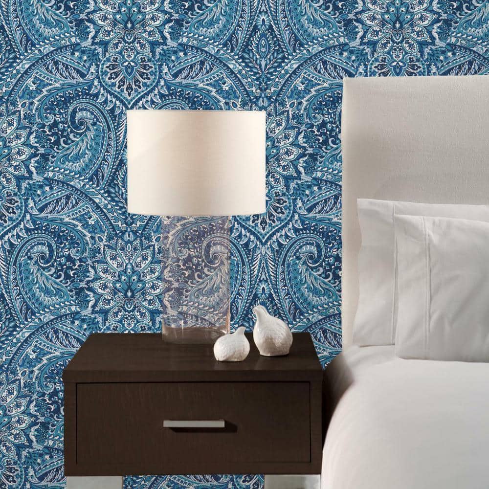 Blue and Gray Paisley Peel & Stick Wallpaper Roll