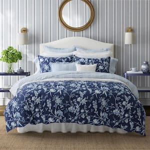Branch Toile 7-Piece Blue Cotton Bonus Full/Queen Comforter Set