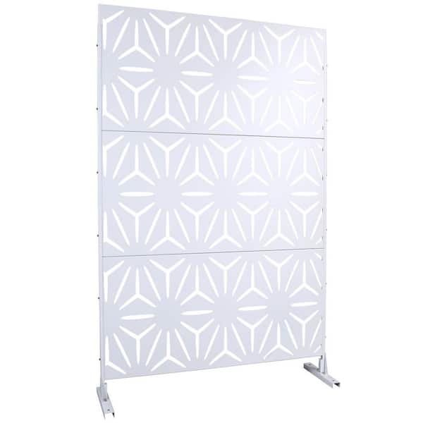 Miscool Anky 76 in. H x 48 in. W Steel Garden Fence, Metal Privacy Screens and Panels with Free Standing in White