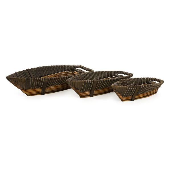 Filament Design Lenor 5.25 in. Wood Tray in Brown (Set of 3)