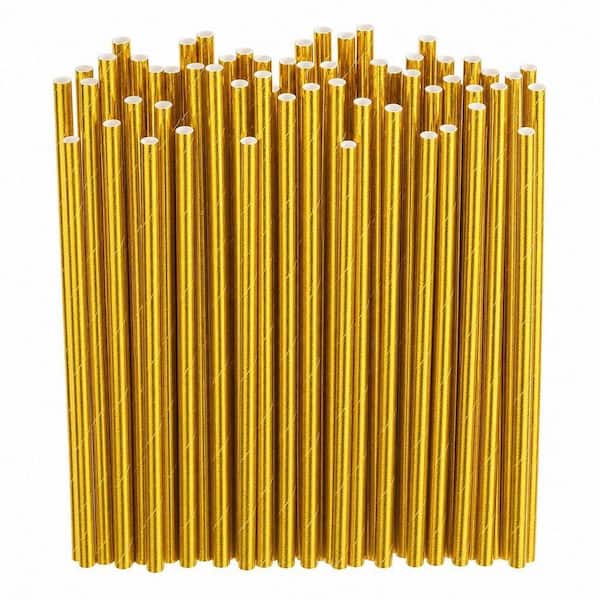 1000-Piece 7.75 in. x 0.24 in. Paper Straws, Disposable Drinking Straws Bulk for Cocktail, Bars, Restaurants, Gold