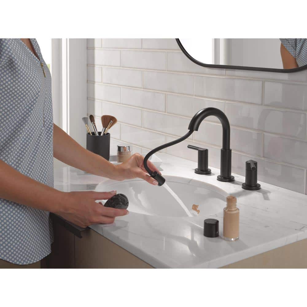 Matte Black Double Handle High Arc Widespread Bathroom Faucet