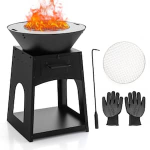 24 in. Black Steel Outdoor Living Fire Pit with Firewood Log Rack, Grill, and Ash Box