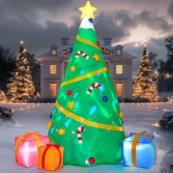 8 ft. Christmas Inflatable Tree Decoration Lighted Giant Christmas Tree w/ Build-in Projection Blow Up Self-Inflatables