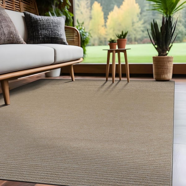 Oasis Solid Beige 6 ft. x 9 ft. Non-Slip Rubber Back Indoor Area Rug
