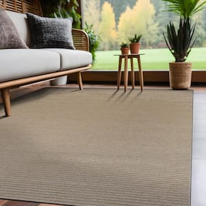 Oasis Solid Beige 8 ft. x 10 ft. Non-Slip Rubber Back Indoor Area Rug