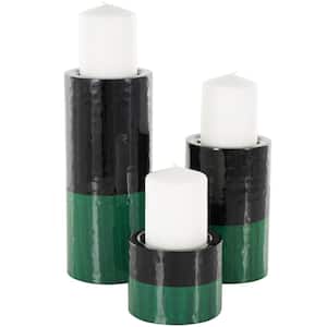 Green Metal Color Block Candle Holder with Paint Streak Designs (Set of 3)