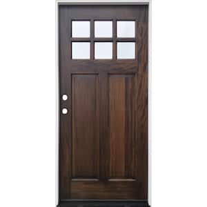 36 in. x 80 in. Espresso Right-Hand Inswing 6-Lite Clear Mahogany Stained Wood Prehung Entry Door with Jamb - FSC 100%