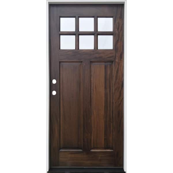 Pacific Entries 36 in. x 80 in. Espresso Right-Hand Inswing 6-Lite Clear Mahogany Stained Wood Prehung Entry Door with Jamb - FSC 100%