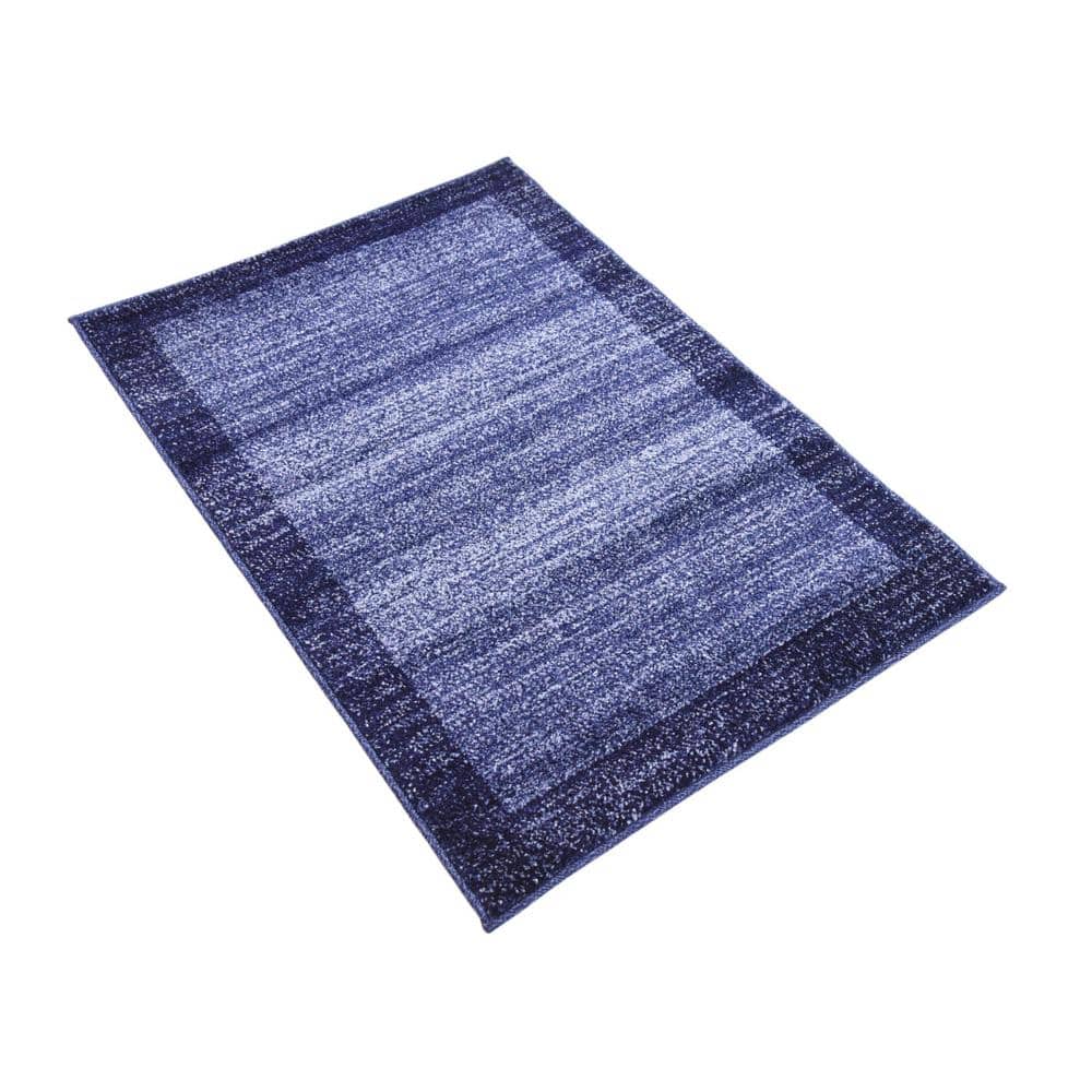 Navy Blue Rectangular Tufted Stain-Resistant Rug