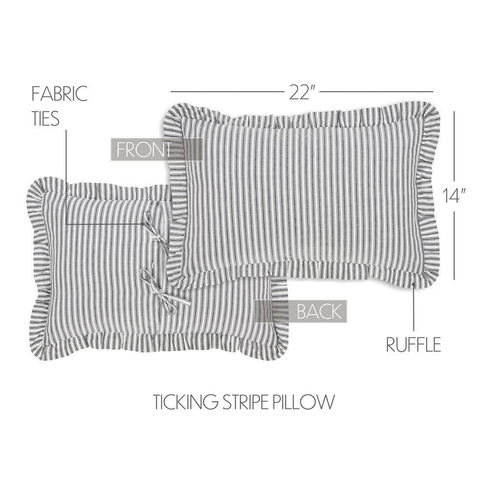 Black and White Cotton Ruffled Ticking Stripe Pillow 14x22