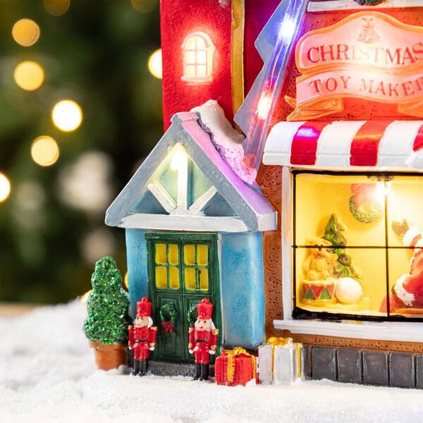 Glitzhome 10.75 in. Lighted Toy Market Resin Christmas Village
