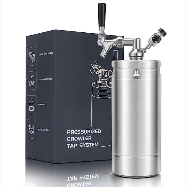 Wudkey 128 oz. Stainless Steel Mini Keg Growler, Pressurized Home Dispenser System with Self-Closing Design Faucet