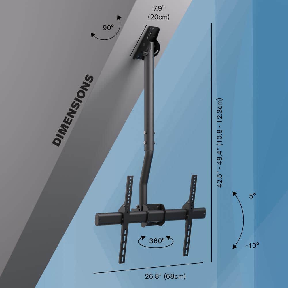 Premium Black Steel Full-Motion Ceiling TV Mount for 37"-80" Screens