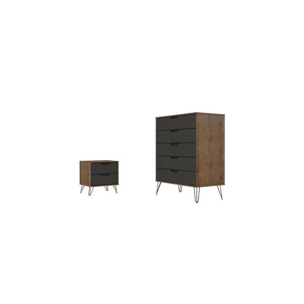 Manhattan Comfort Rockefeller Nature and Texture Grey 5Drawer Dresser and 2Drawer Nightstand