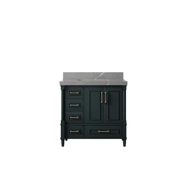 Willow Collections Hudson 36 in. W x 22 in. D x 36 in. H Single Sink Bath Vanity Center in Dark Green with 2 in. Piatra Quartz Top