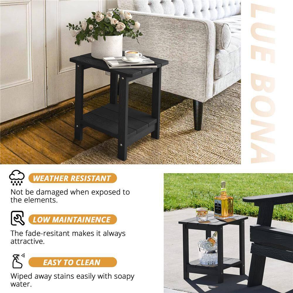 Black HDPS 2-Tier Weather Resistant Outdoor Side Table