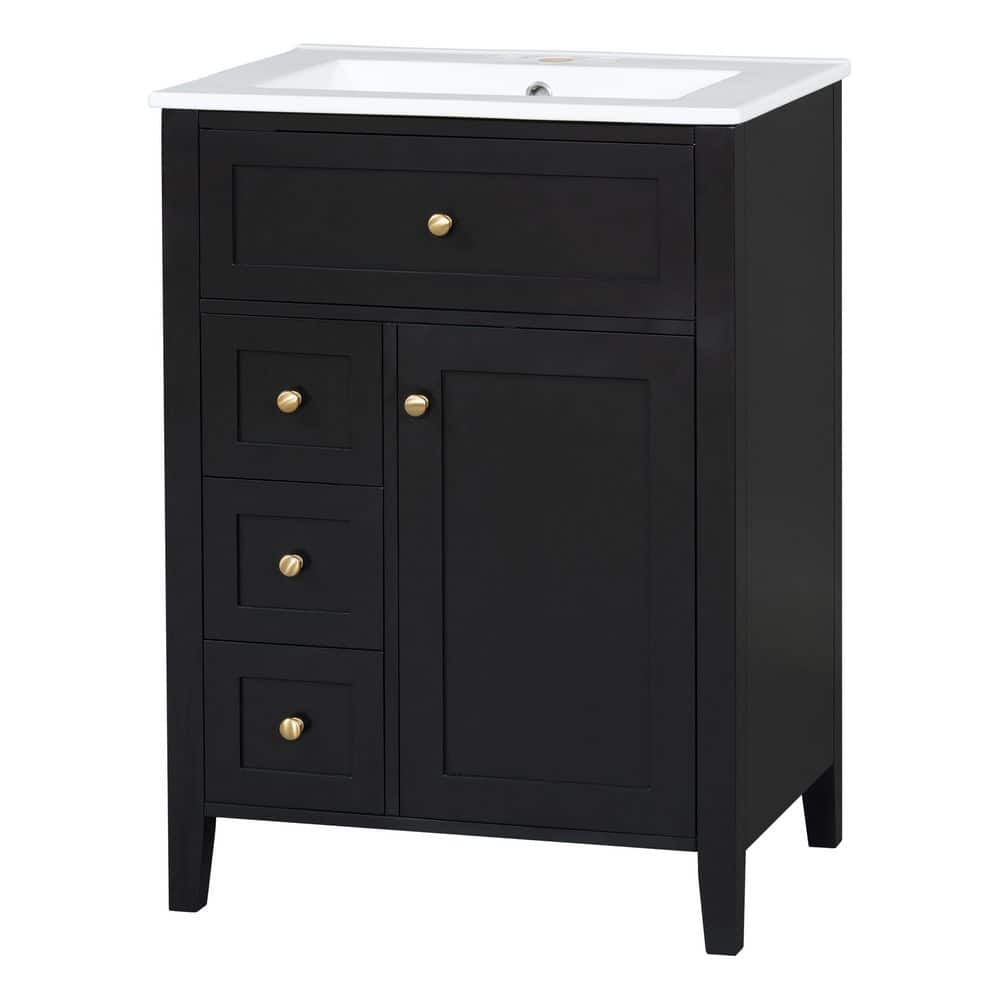 24 in. Single Freestanding Black Bath Vanity with White Drop-In Ceramic Top, 3 Drawers and Adjustable Shelves price history on PriceWatchPro