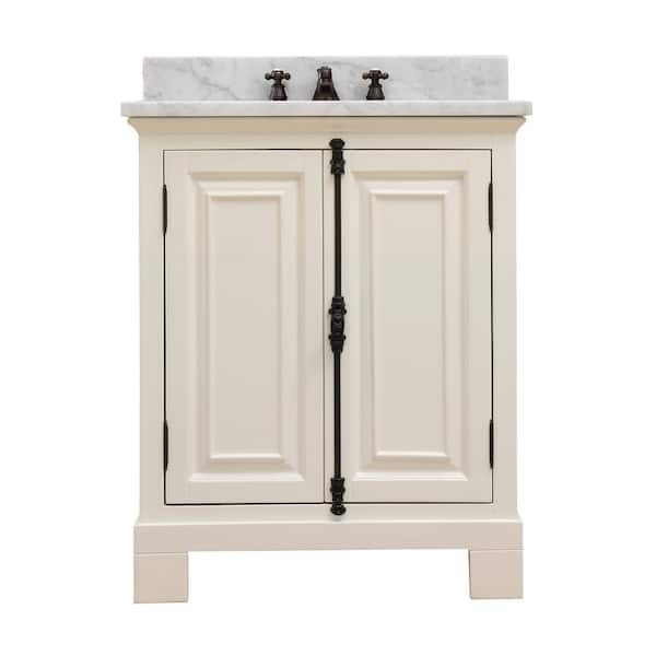 Water Creation Greenwich 30 in. W x 22 in. D Vanity in Antique White with Marble Vanity Top in White with White Basin