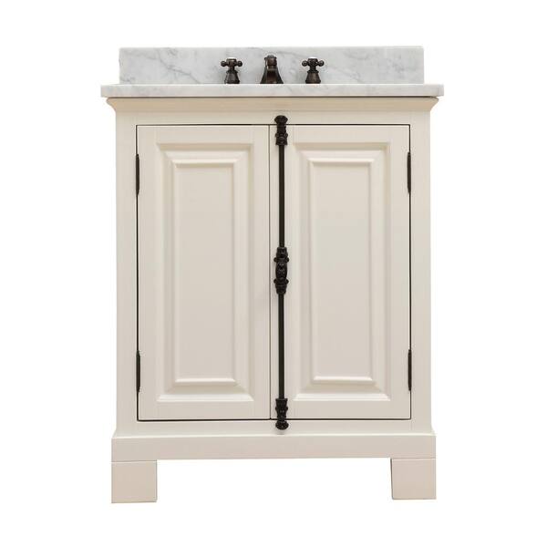 Water Creation Greenwich 30 in. W x 22 in. D Vanity in Antique White with Marble Vanity Top in White with White Basin and Faucet