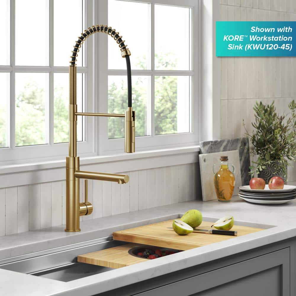 Brushed Brass Commercial Style Pull-Down Kitchen Faucet with Pot Filler