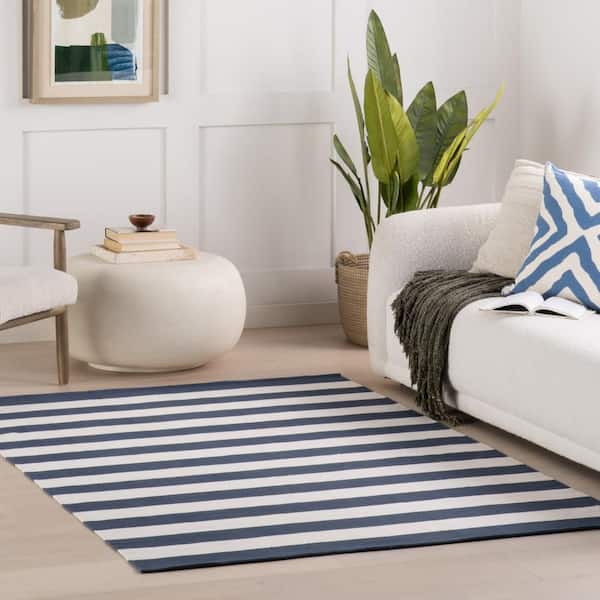 Banks Stripe Handwoven Navy 3 ft. x 8 ft. Outdoor Runner Rug
