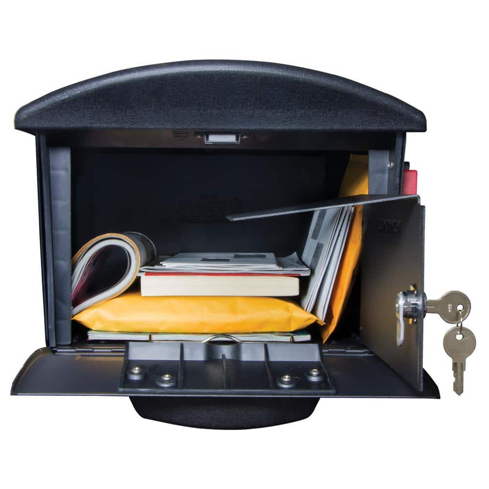 Large Black Lockable Plastic Post Mount Mailbox