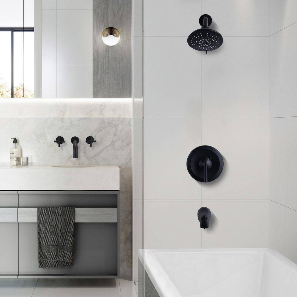 Matte Black Wall Mounted Single-Handle Shower Faucet Set
