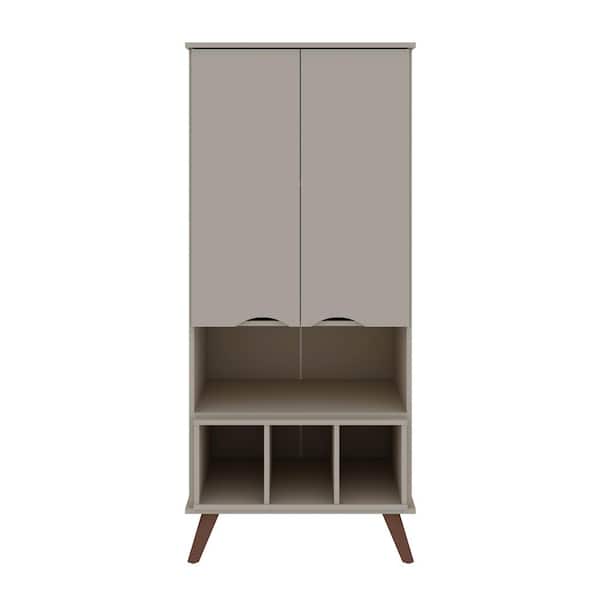 Manhattan Comfort Hampton Off-White 60.7 in. H Mid-Century Modern Display Accent Cabinet with 6 Shelves