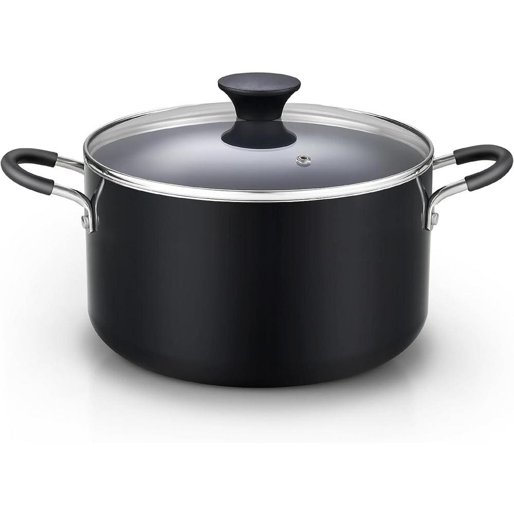 Cook N Home 6-qt. Nonstick Aluminum Stockpot with Glass Lid, Black
