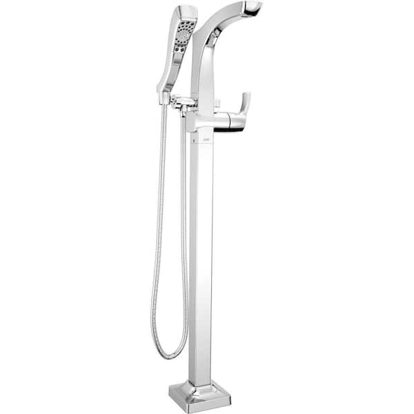 Delta Tesla Single-Handle Floor-Mount Roman Tub Faucet Trim Kit with Handshower in Chrome (Valve Not Included)