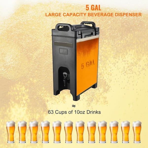 5 gal. Insulated Beverage Dispenser, Food-Grade LDPE Thermal Drink Server, Hot and Cold Cooler with 0.9 in. PU Layer