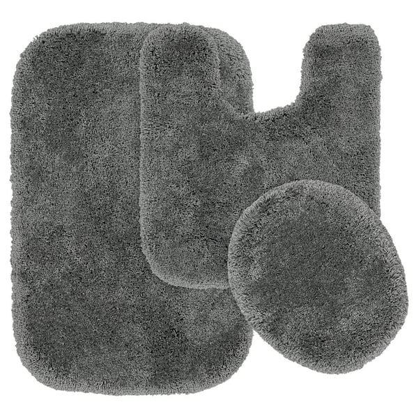 Garland Rug Finest Luxury Dark Gray 21 in. x 34 in. Washable Bathroom 3-Piece Rug Set