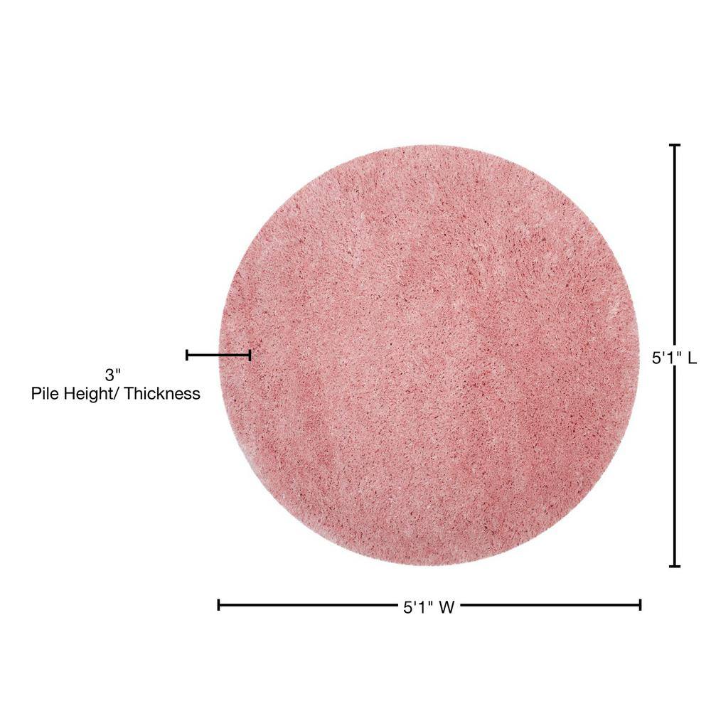 Luxe Plush Round 59" Light Pink Shag Area Rug