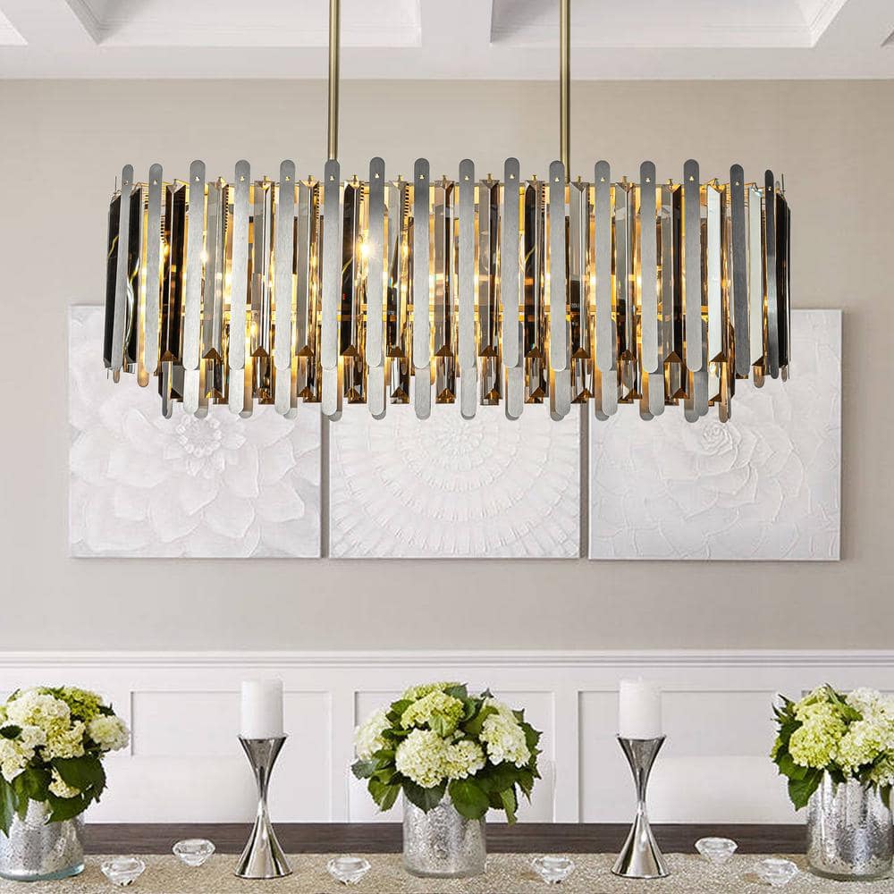 39 in. 7-Light in Soft Gold Rectangular Luxury Stainless Steel Dining Room 