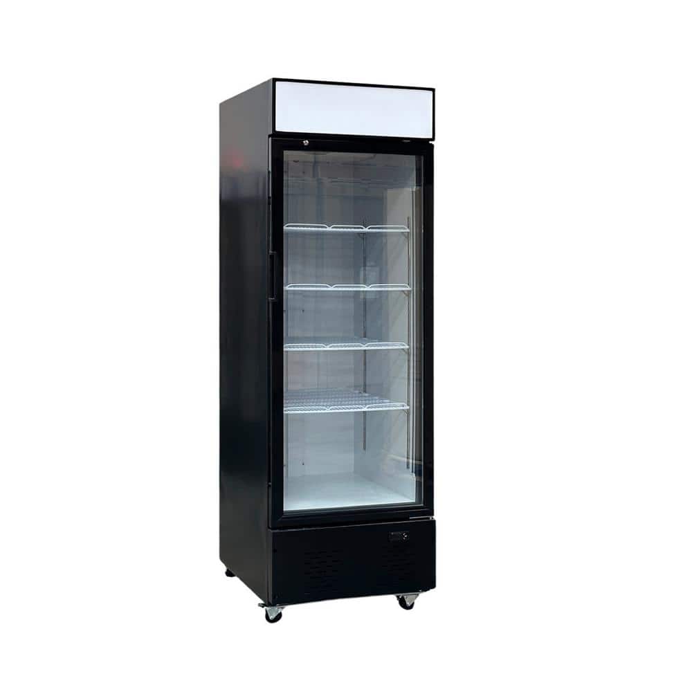 28 in. W 14.7 cu. ft. Upright Commercial One Single Glass Door Refrigerator in Black