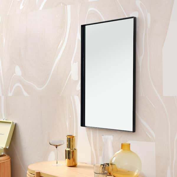 20 in. x 30 in. Metal Framed Rectangular Bathroom Vanity Mirror in Black