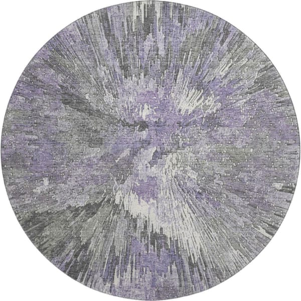 Mayfield Premium Machine Washable Abstract AMF2283 Lavender 8 ft. x 8 ft. Round Rug
