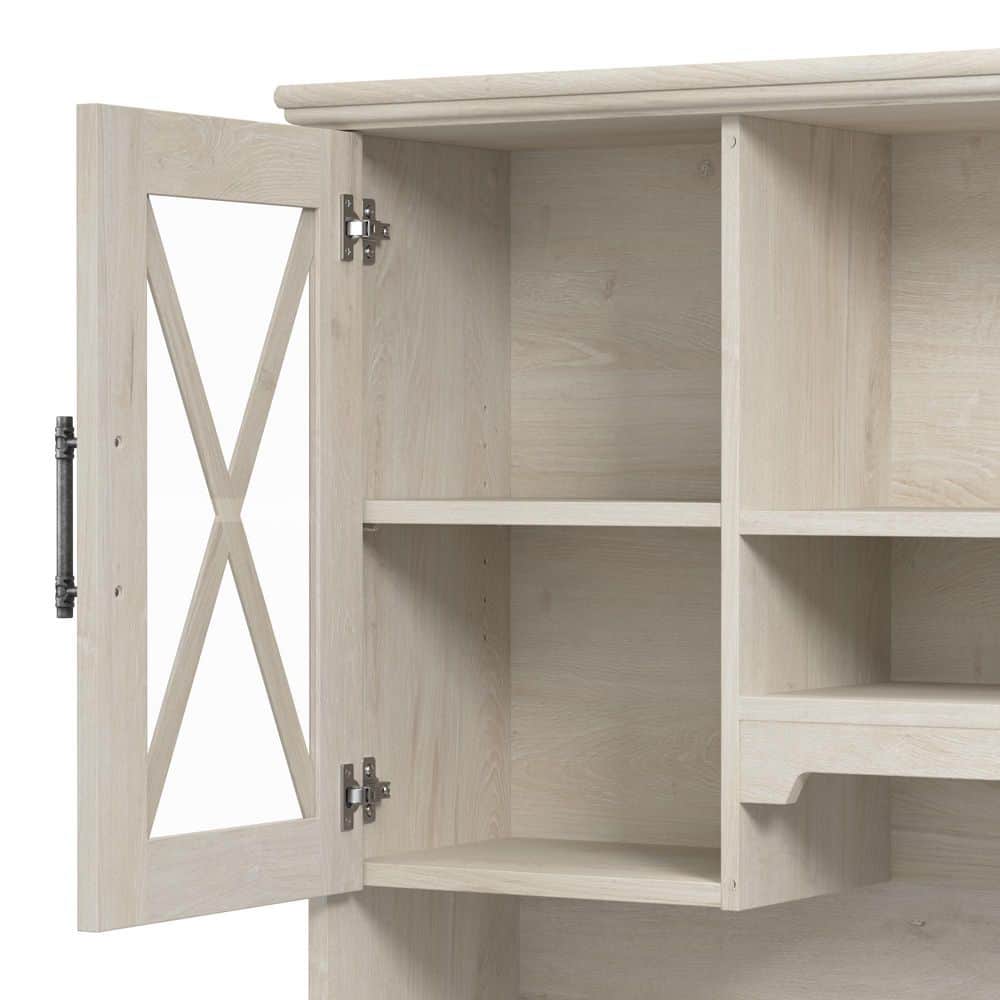 Linen White Oak Farmhouse China Cabinet with Hutch