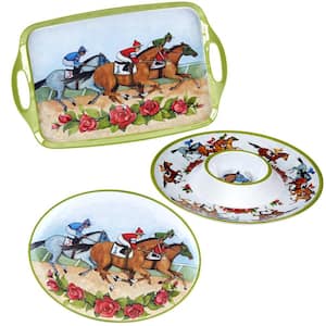 Derby Day at the Races 3-Piece Multi-Colored Melamine Serving Dinnerware Set (Service for 1)