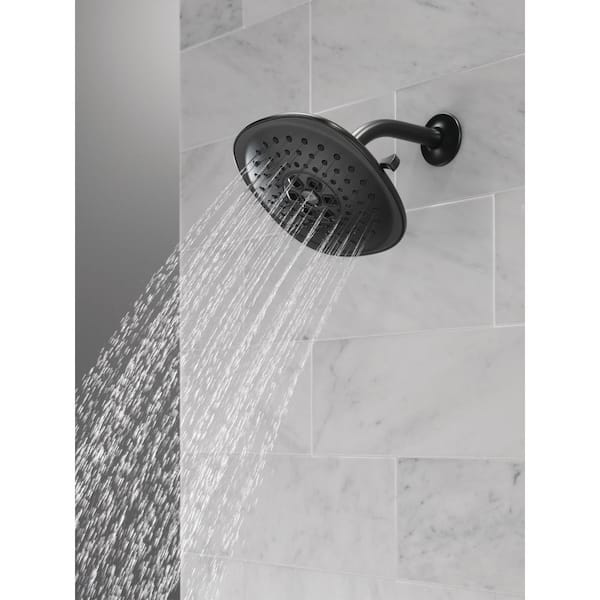 3-Spray Patterns 1.75 GPM 7.75 in. Wall Mount Fixed Shower Head with H2Okinetic in Matte Black