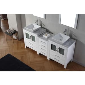 Dior 75 in. W Bath Vanity in White with Marble Vanity Top in White with Square Basin and Mirror