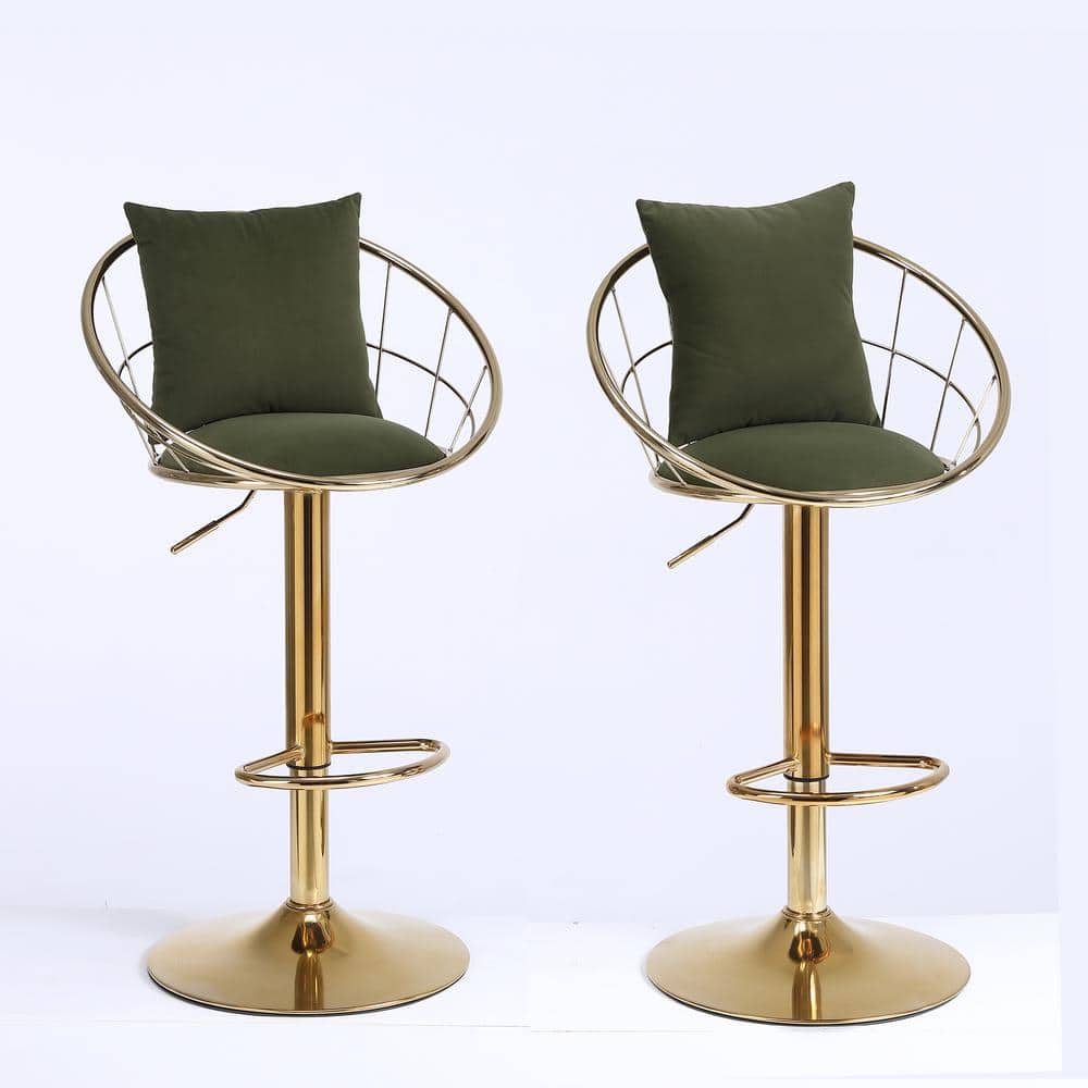 42 in. Olive Green Metal Frame Adjustable Cushioned Bar Stool For ...