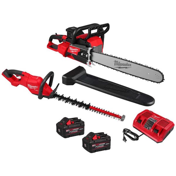 M18 FUEL 18V Brushless Cordless 20 in. Dual Battery Chainsaw Kit w/ 24 in. Hedge Trimmer, (2) 8.0 Ah Batteries, Charger