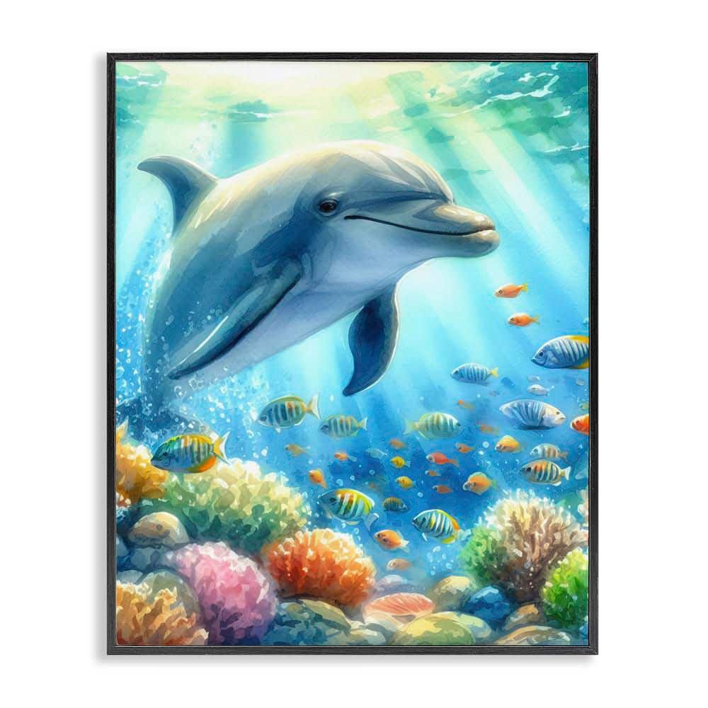 Majestic Dolphin Underwater by LSR Design Studio Black Framed Coastal Giclee Art Print 14 in. x 11 in. price history on PriceWatchPro